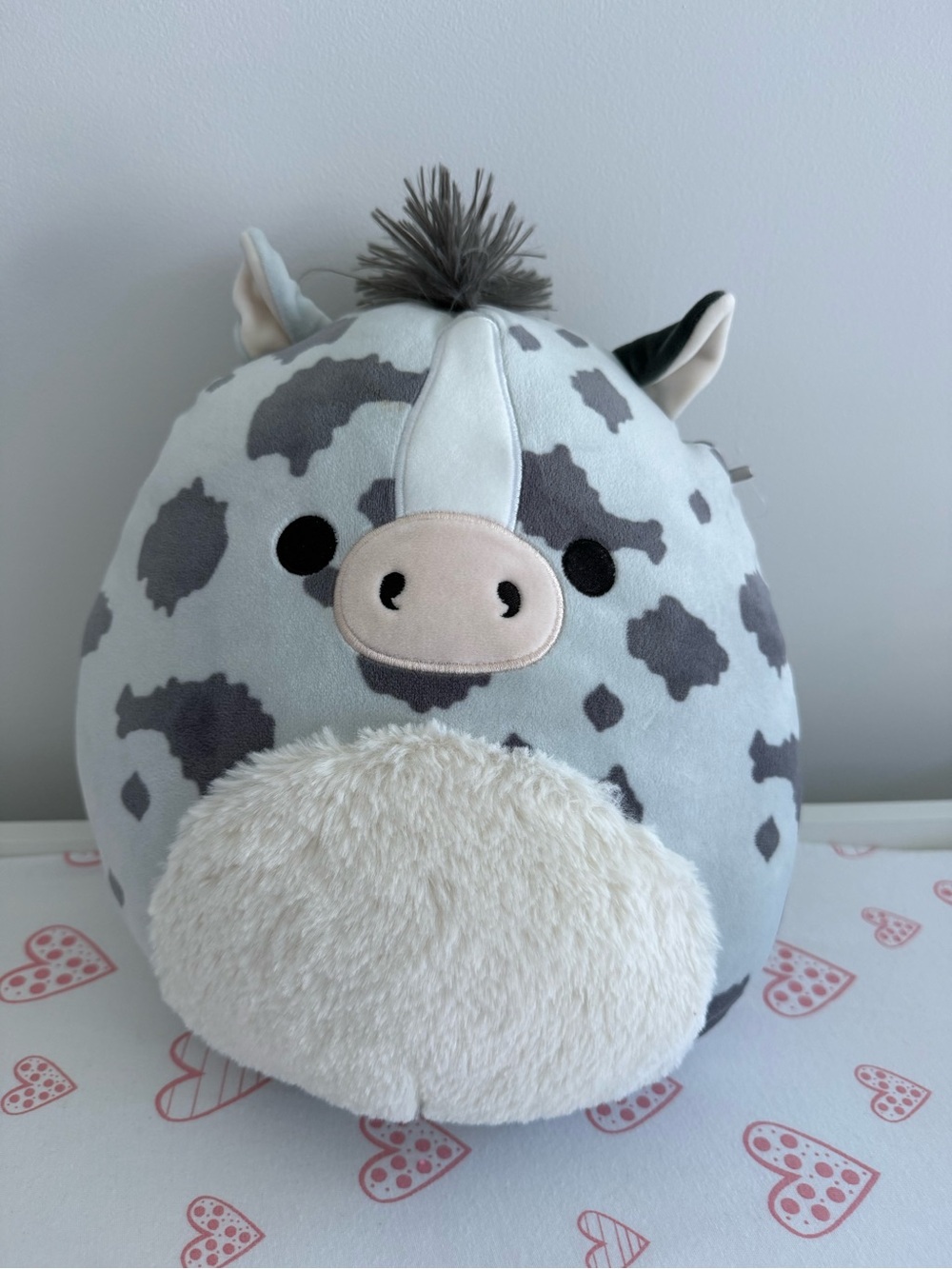 Gray and White Plush Cow Decorative Squishmallow Pillow - Soft Nursery Accent